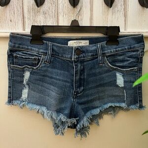 Abercrombie & Fitch Women's Blue Denim “Ripped ‘n Distressed” Shorts, Size 4, 27